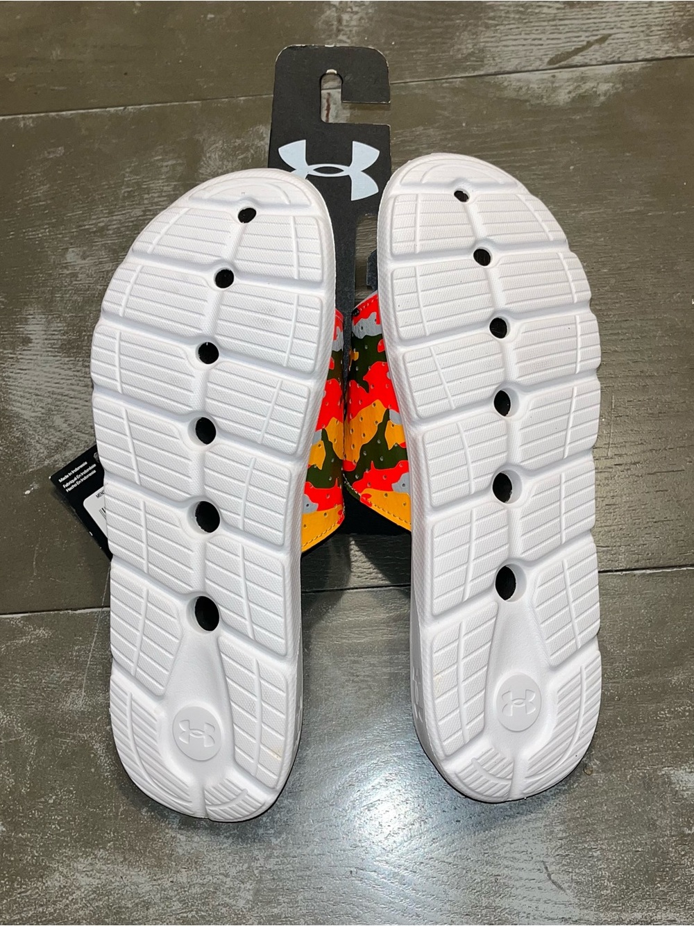 Under Armour Gray Cushion Adjustable Green Yellow Camo Slides NWT Men’s 8 - Picture 6 of 6